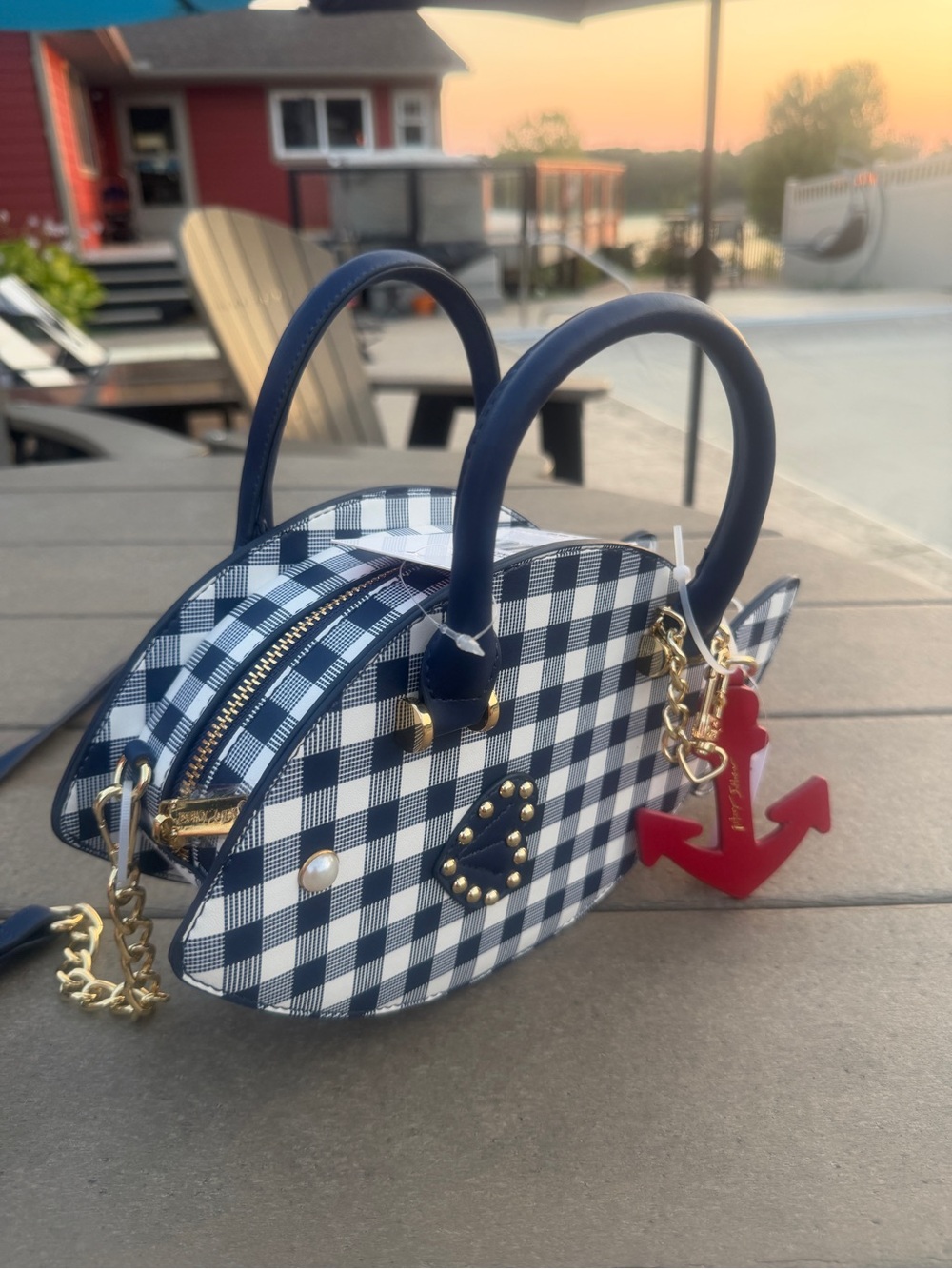 Betsey Johnson XO Sea Gingham Fish Crossbody Bag NWT